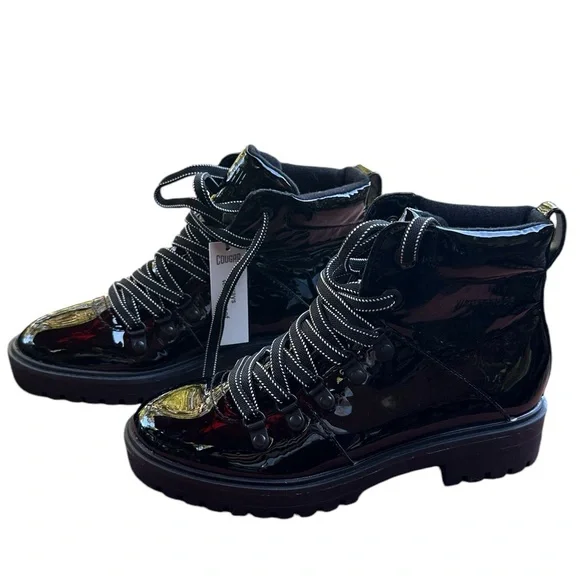Cougar boots Black Nelson Nash Waterproof patent Leather Hikng Boots size 7 - Picture 1 of 7